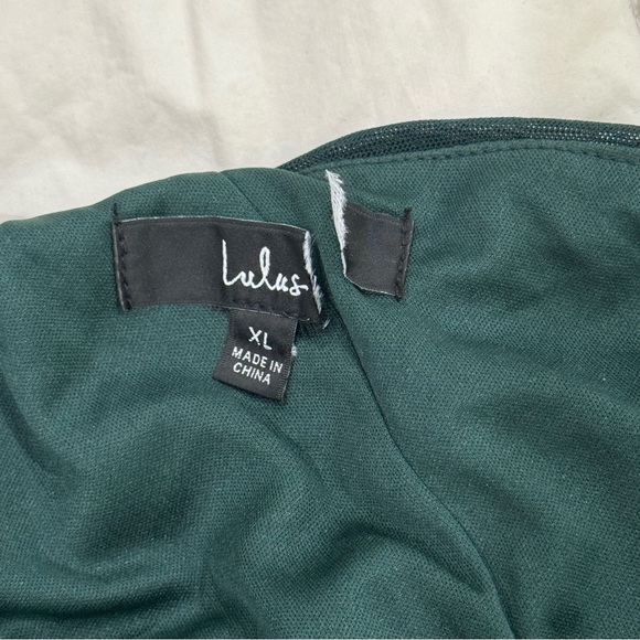 Lulu’s Green Ruched One-Shoulder Maxi Mermaid Dress Formal Wedding Dance - Picture 6 of 6